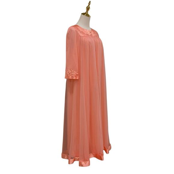 Vintage 60s Gossard Artemis Peach Chiffon Nightgown & Robe Peignoir Set Size S - Picture 3 of 16